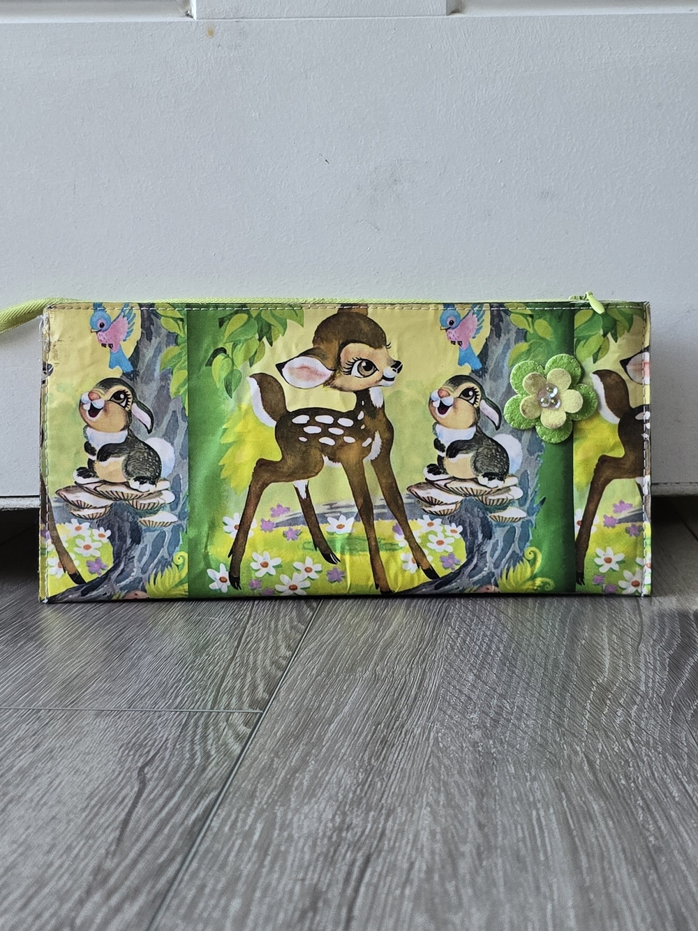 Artisan Forest Friends Zip Clutch Pouch Green Yellow Whimsical Woodland Bag